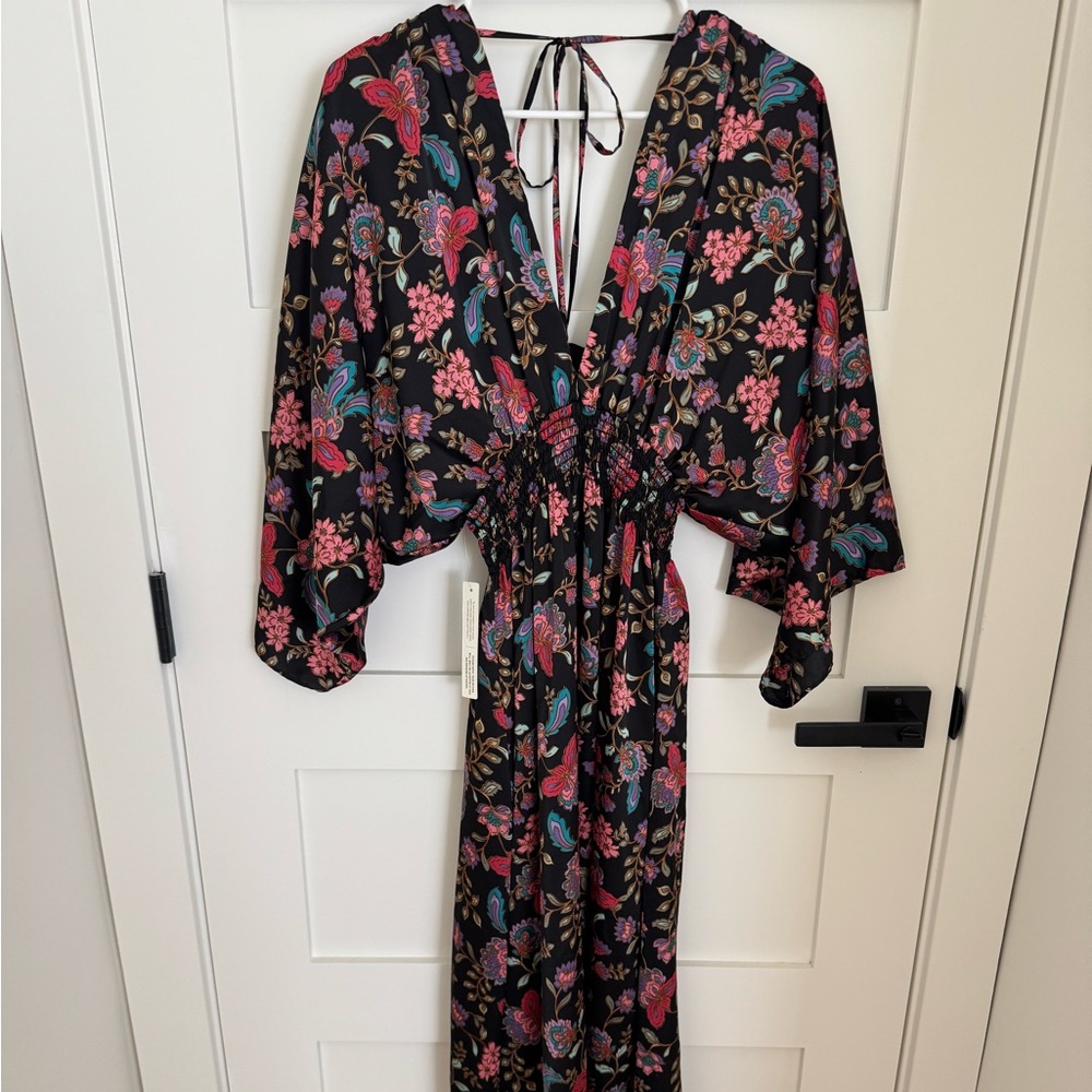 Anthropology NWT Misa Los Angeles Floral Midi Dress - Black, Pink, Blue Motif